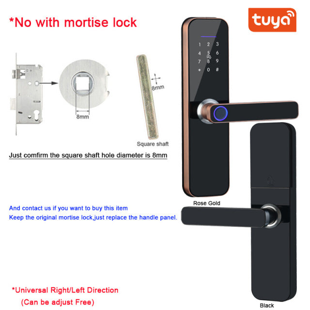 Tuya Wifi Electronic Smart Door Lock With Biometric Fingerprint / Smart Card / Password / Key Unlock/ USB Emergency Charge