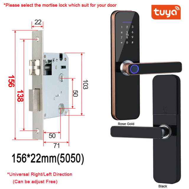Tuya Wifi Electronic Smart Door Lock With Biometric Fingerprint / Smart Card / Password / Key Unlock/ USB Emergency Charge