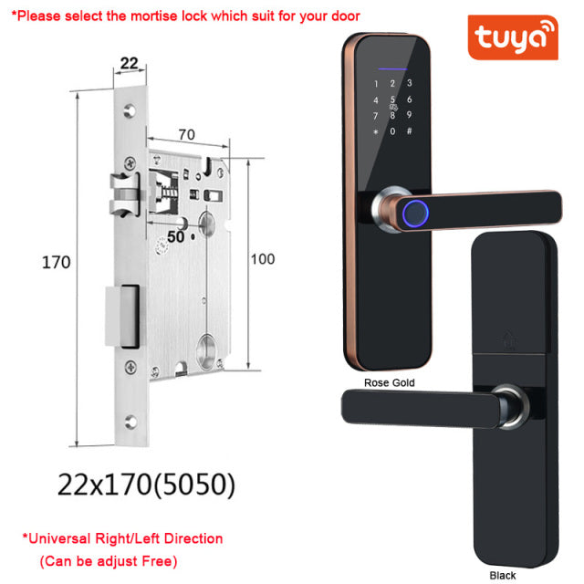 Tuya Wifi Electronic Smart Door Lock With Biometric Fingerprint / Smart Card / Password / Key Unlock/ USB Emergency Charge