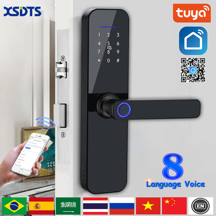 Tuya Wifi Electronic Smart Door Lock With Biometric Fingerprint / Smart Card / Password / Key Unlock/ USB Emergency Charge